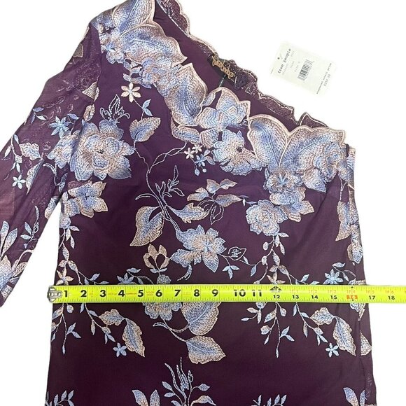 NWT $250 Free People Rosalie Embroidered MIni Dress Size 0 One Sleeve Wine - Picture 7 of 12